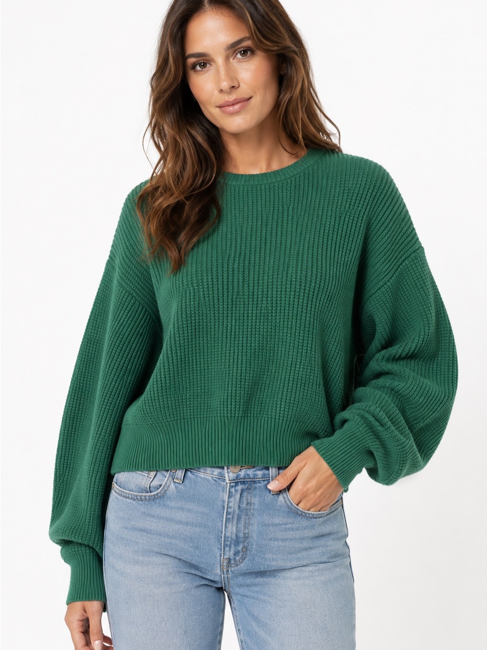 Monrow Green Ribbed Knit Crewneck Sweater XS Fall Cozy Cottage Casual
